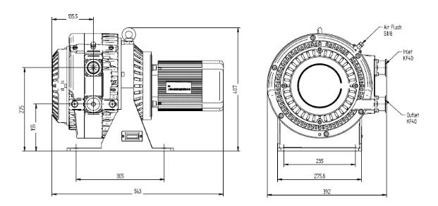 Dry scroll vacuum pump installation