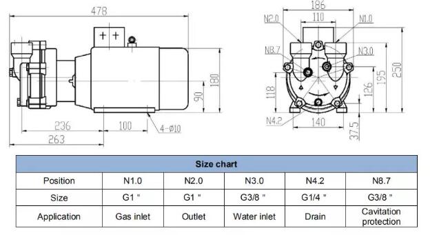 Single stage liquid ring vacuum pump installation dimension drawing