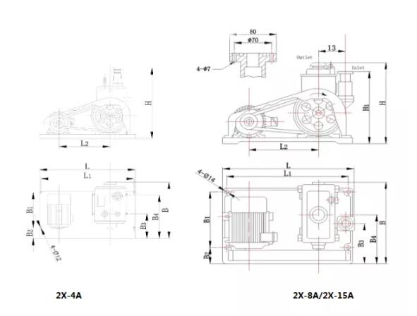 2x-a type two-stage rotary vane vacuum pump installation dimensions