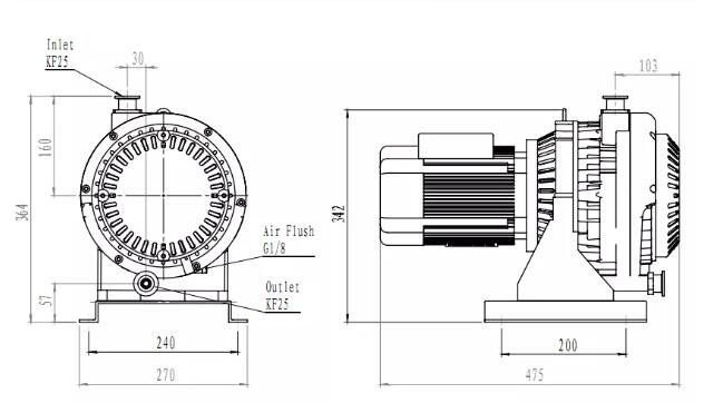 EVP Series Dry Scroll Vacuum Pump installation dimensions