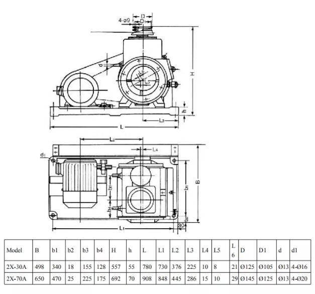 rotary vane vacuum mechanical pump installation dimensions