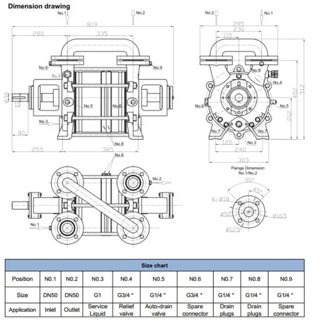 Two-stage liquid ring vacuum pump Installation dimensions