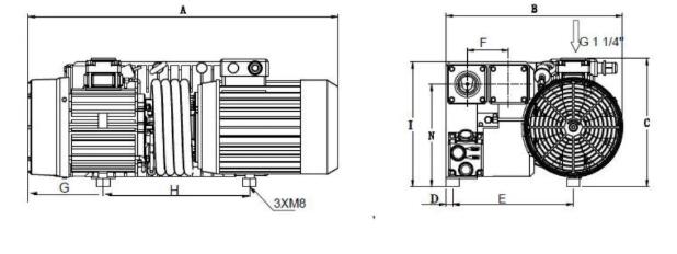 Single stage rotary vane vacuum pump installation dimensions