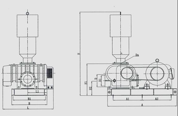 Roots blowers Belt drive mounting dimensions