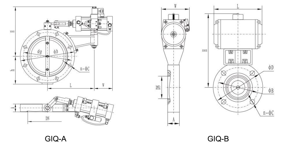 High vacuum pneumatic butterfly valve installation size