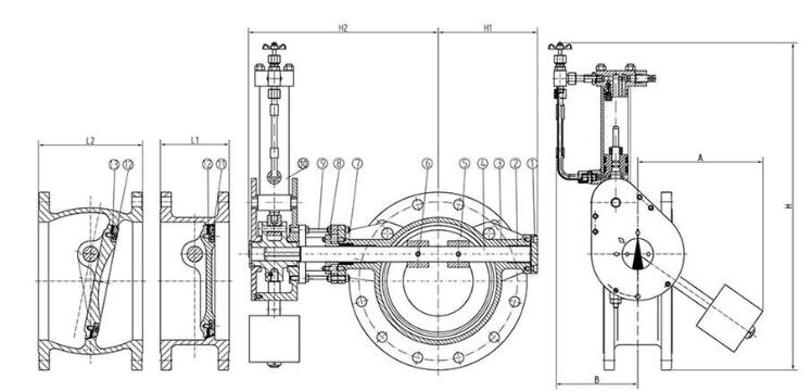 Heavy hammer hydraulic control slow closing check butterfly valve size