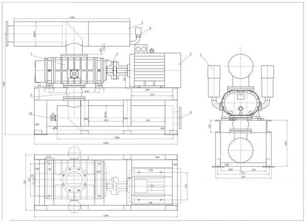 ZJQ air cooled direct exhaust roots vacuum pump series of dimension drawing