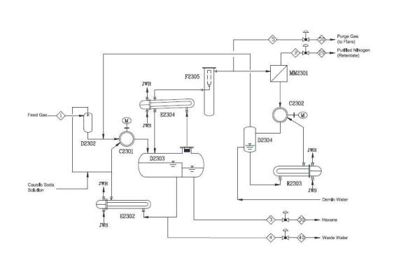 The process flow diagram of the Membrane Separation Package Unit is shown as follows