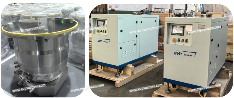 turbomolecular pump and a dry screw pump or scroll dry pump
