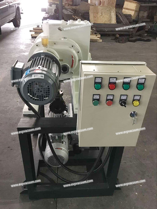 Utilizes rotary vane pumps and small Roots units